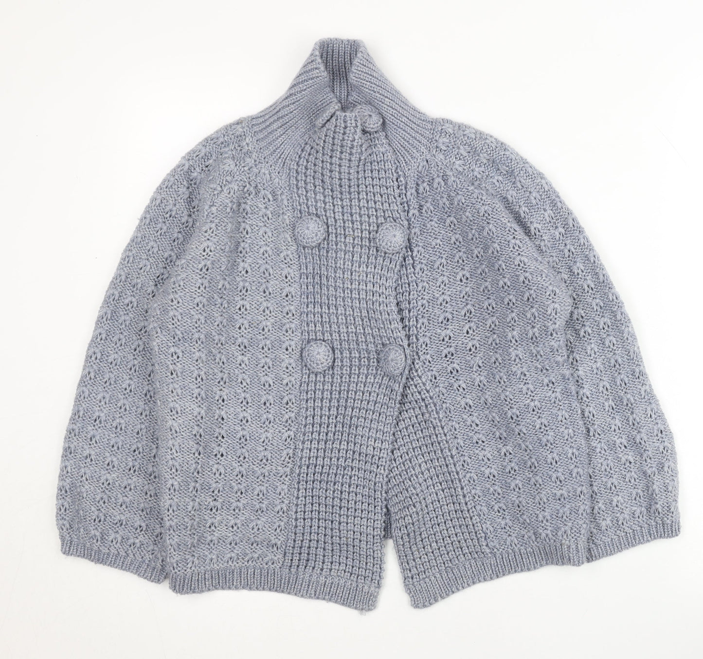 Inverse Womens Grey High Neck Chunky Knit Cardigan M 3/4 Sleeve