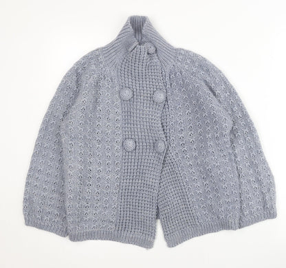 Inverse Womens Grey High Neck Chunky Knit Cardigan M 3/4 Sleeve
