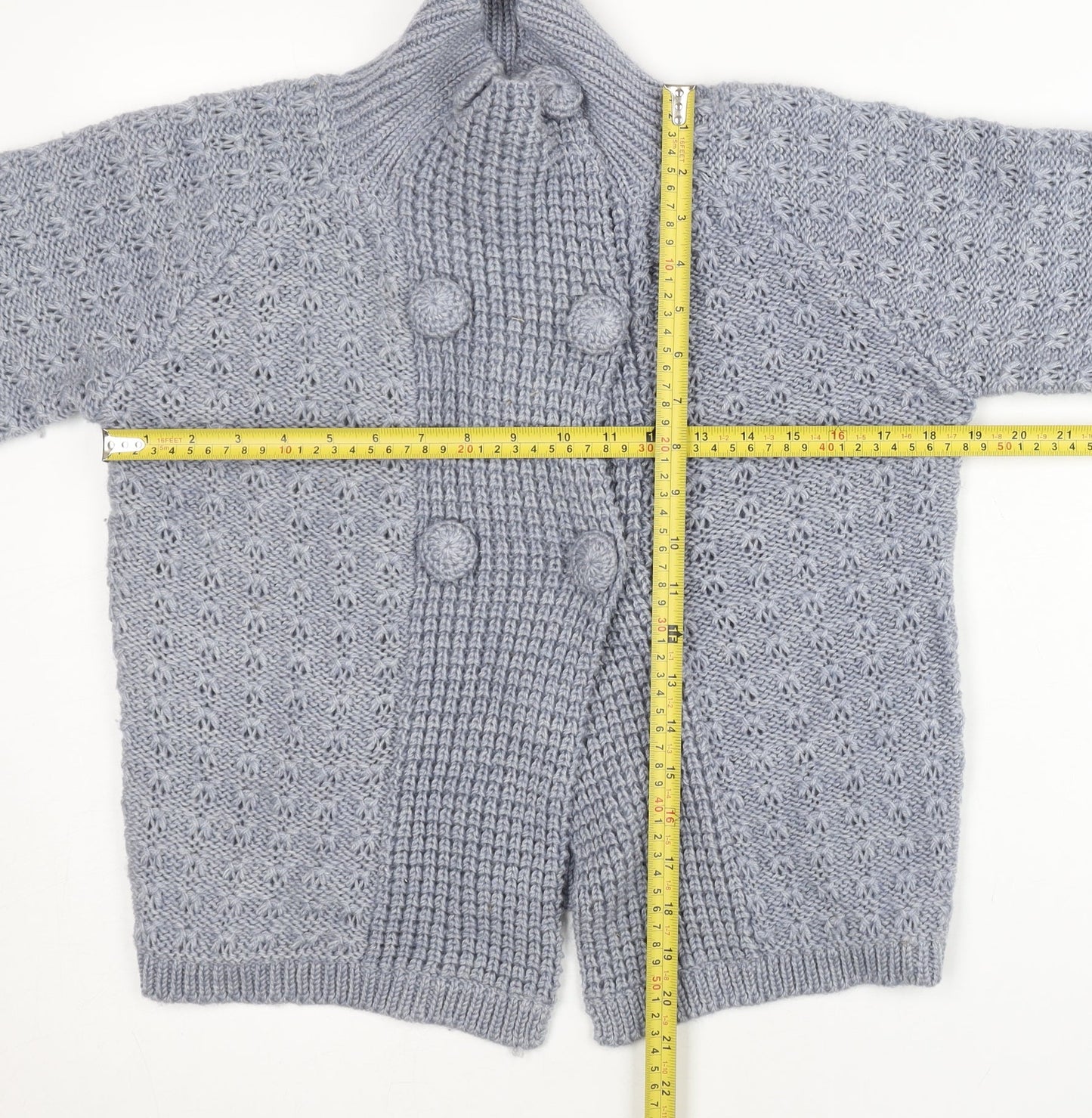 Inverse Womens Grey High Neck Chunky Knit Cardigan M 3/4 Sleeve
