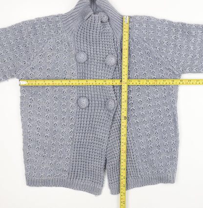 Inverse Womens Grey High Neck Chunky Knit Cardigan M 3/4 Sleeve