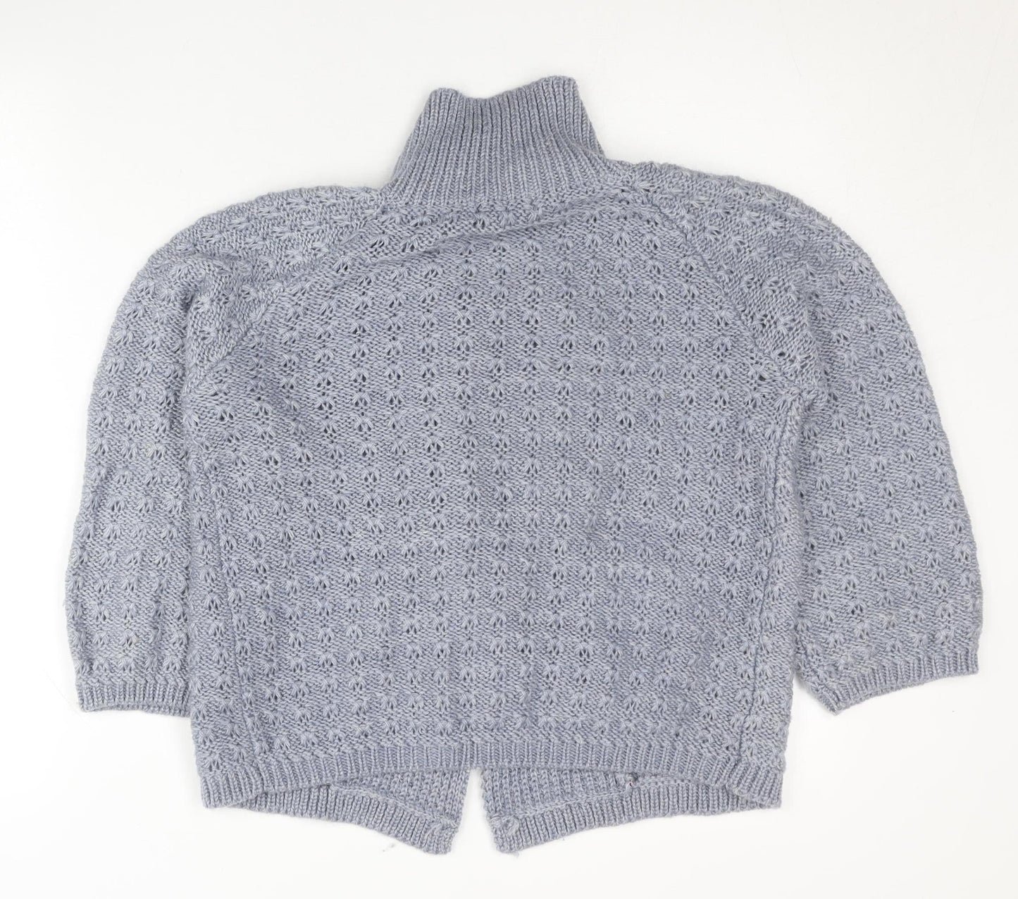 Inverse Womens Grey High Neck Chunky Knit Cardigan M 3/4 Sleeve