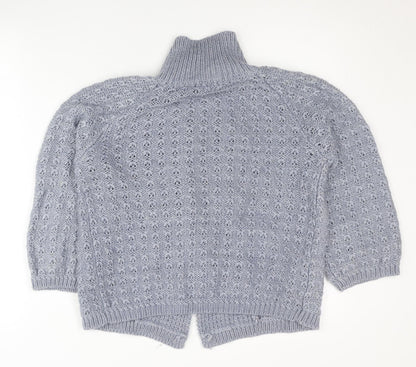 Inverse Womens Grey High Neck Chunky Knit Cardigan M 3/4 Sleeve