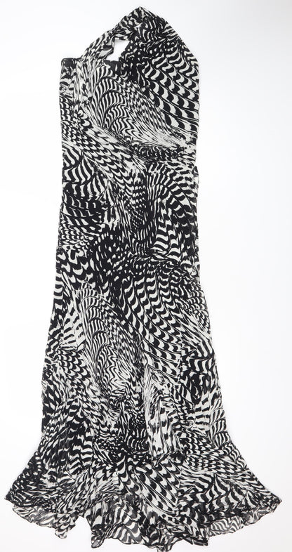 White House Black Market Women’s Black White One Shoulder Asymmetric Dress Size 8