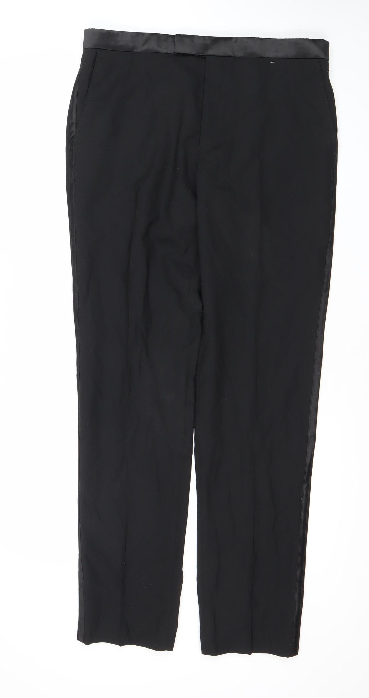 Marks and Spencer Mens Black 34W 33L Tailored Wool Blend Dress Pants