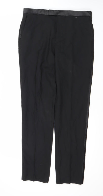 Marks and Spencer Mens Black 34W 33L Tailored Wool Blend Dress Pants