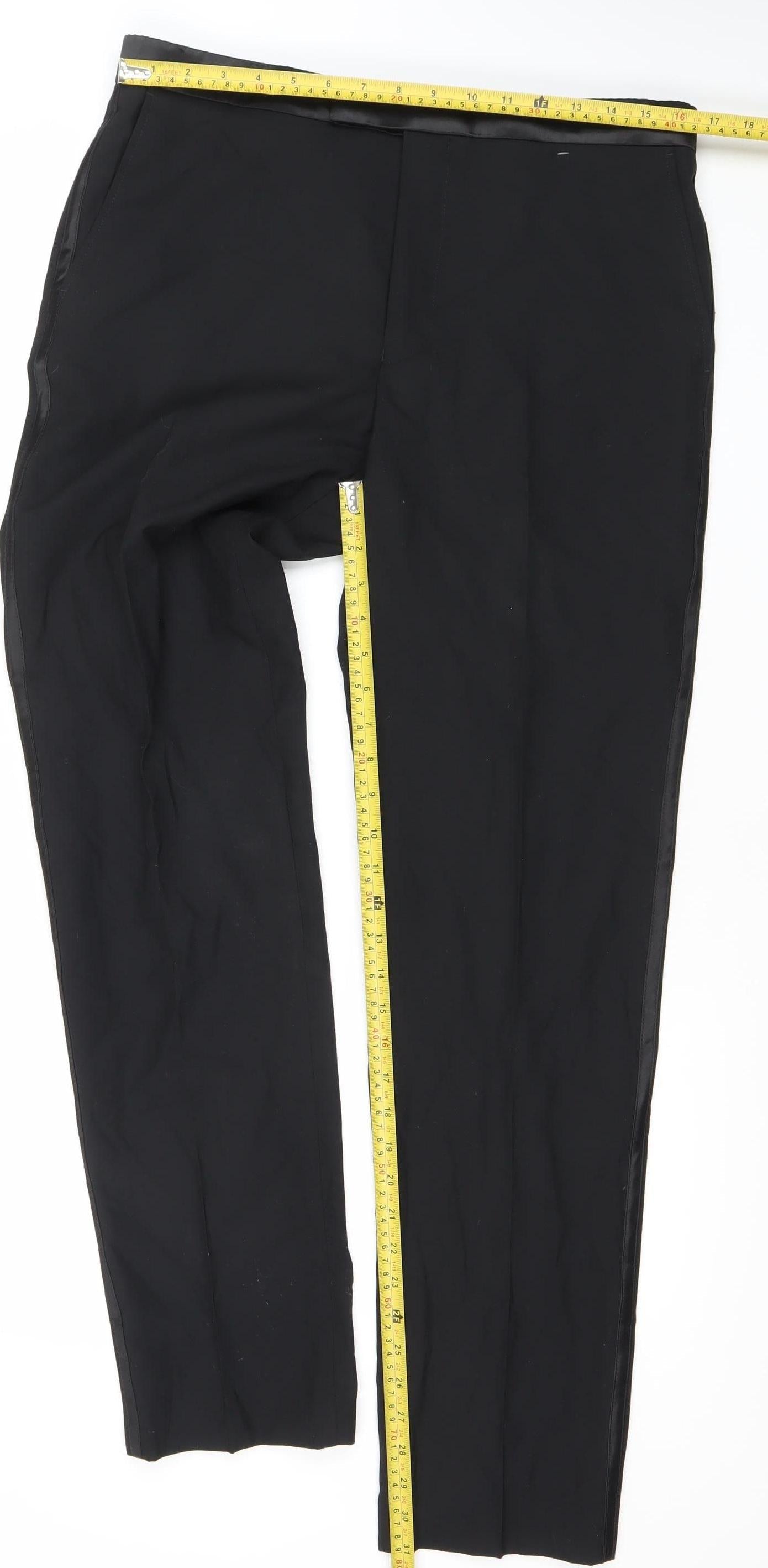 Marks and Spencer Mens Black 34W 33L Tailored Wool Blend Dress Pants