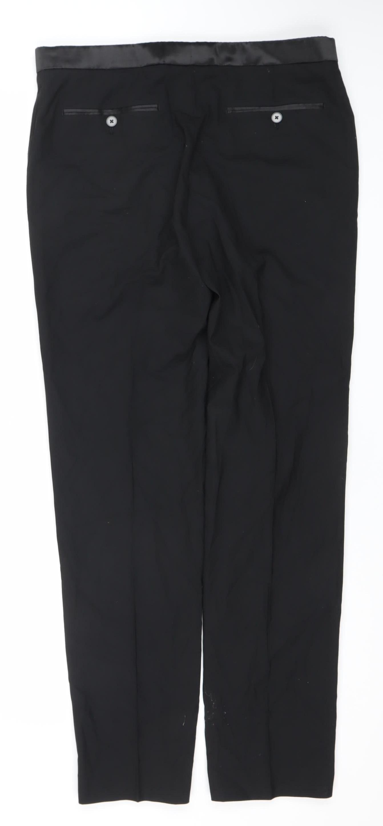 Marks and Spencer Mens Black 34W 33L Tailored Wool Blend Dress Pants