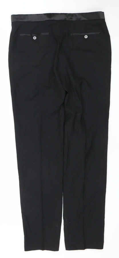 Marks and Spencer Mens Black 34W 33L Tailored Wool Blend Dress Pants