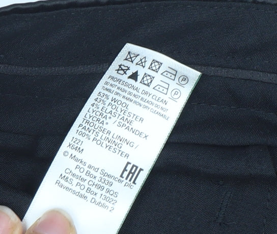 Marks and Spencer Mens Black 34W 33L Tailored Wool Blend Dress Pants