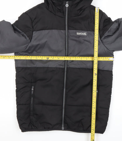 Regatta Boys Black Grey Puffer Jacket 11-12 Years Hooded Winter Coat