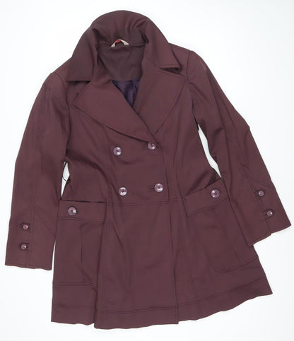 Lucy London Womens Purple Cotton Blend Mid-Length Pea Coat Size 12
