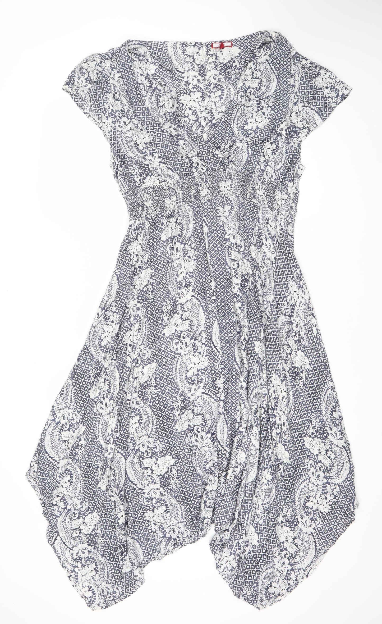 Peacocks Women’s Blue Paisley Kaftan Dress M Midi V-Neck Summer