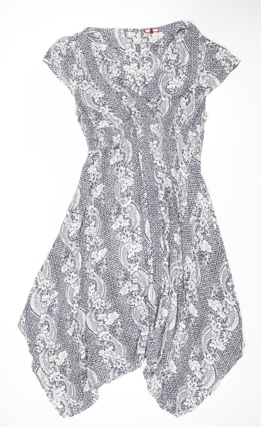 Peacocks Women’s Blue Paisley Kaftan Dress M Midi V-Neck Summer