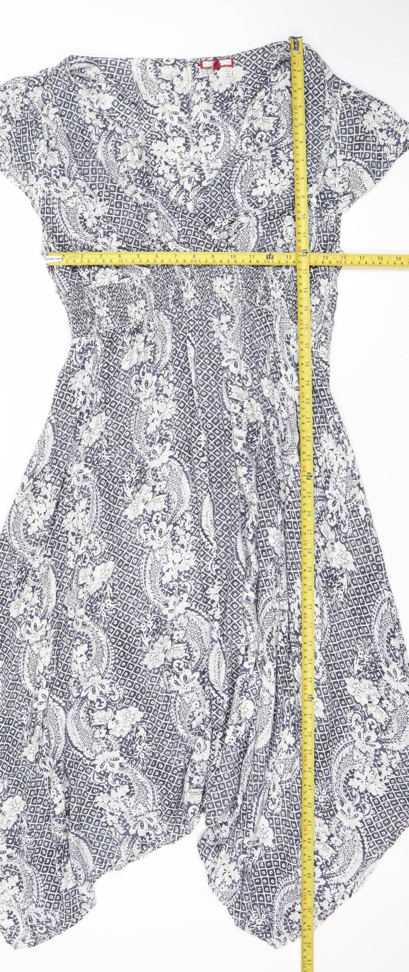 Peacocks Women’s Blue Paisley Kaftan Dress M Midi V-Neck Summer