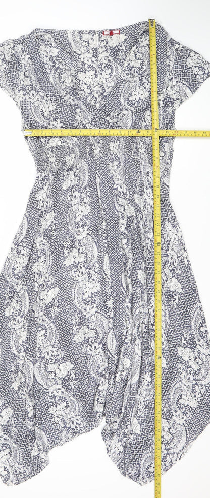 Peacocks Women’s Blue Paisley Kaftan Dress M Midi V-Neck Summer