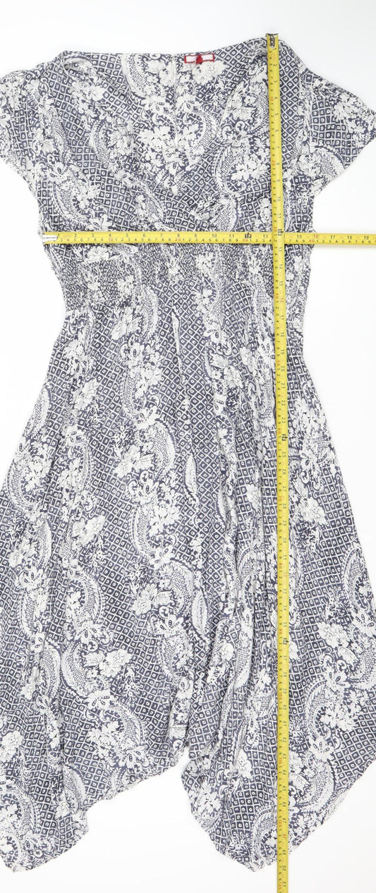 Peacocks Women’s Blue Paisley Kaftan Dress M Midi V-Neck Summer