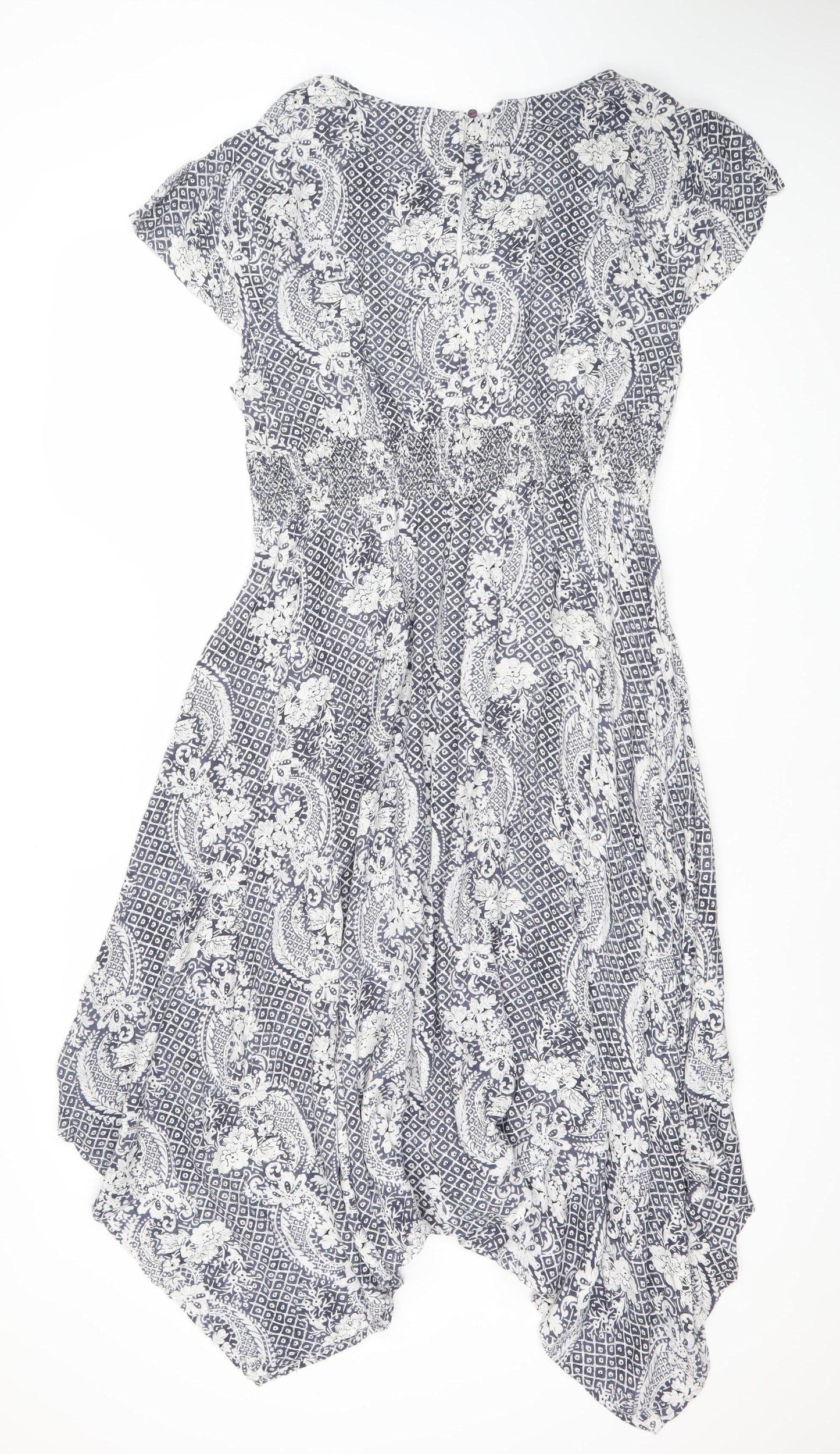 Peacocks Women’s Blue Paisley Kaftan Dress M Midi V-Neck Summer