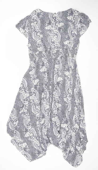 Peacocks Women’s Blue Paisley Kaftan Dress M Midi V-Neck Summer