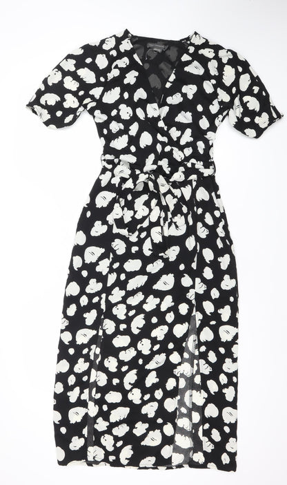 French Connection Women’s Black Animal Print Midi Wrap Dress Size 6