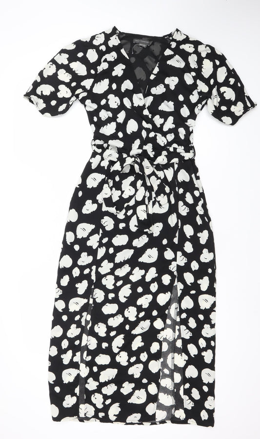 French Connection Women’s Black Animal Print Midi Wrap Dress Size 6