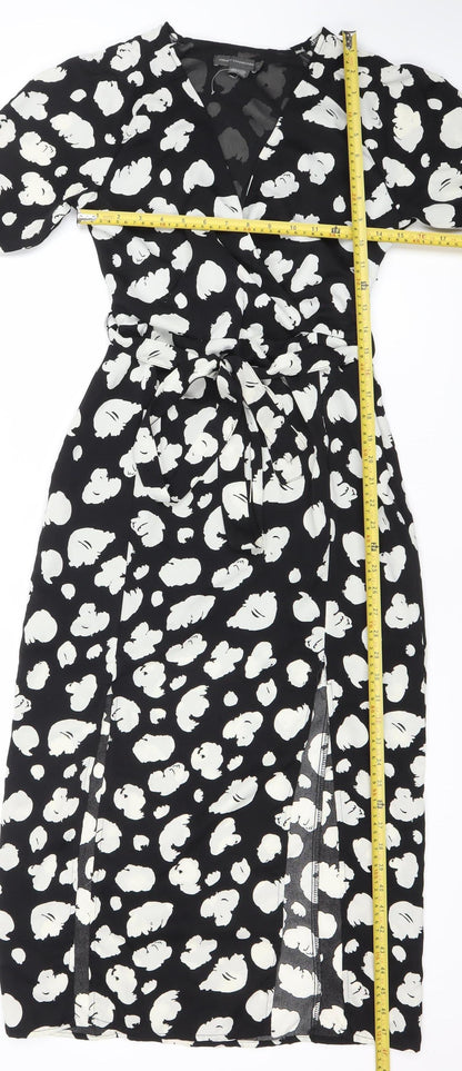 French Connection Women’s Black Animal Print Midi Wrap Dress Size 6