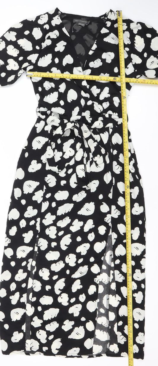 French Connection Women’s Black Animal Print Midi Wrap Dress Size 6