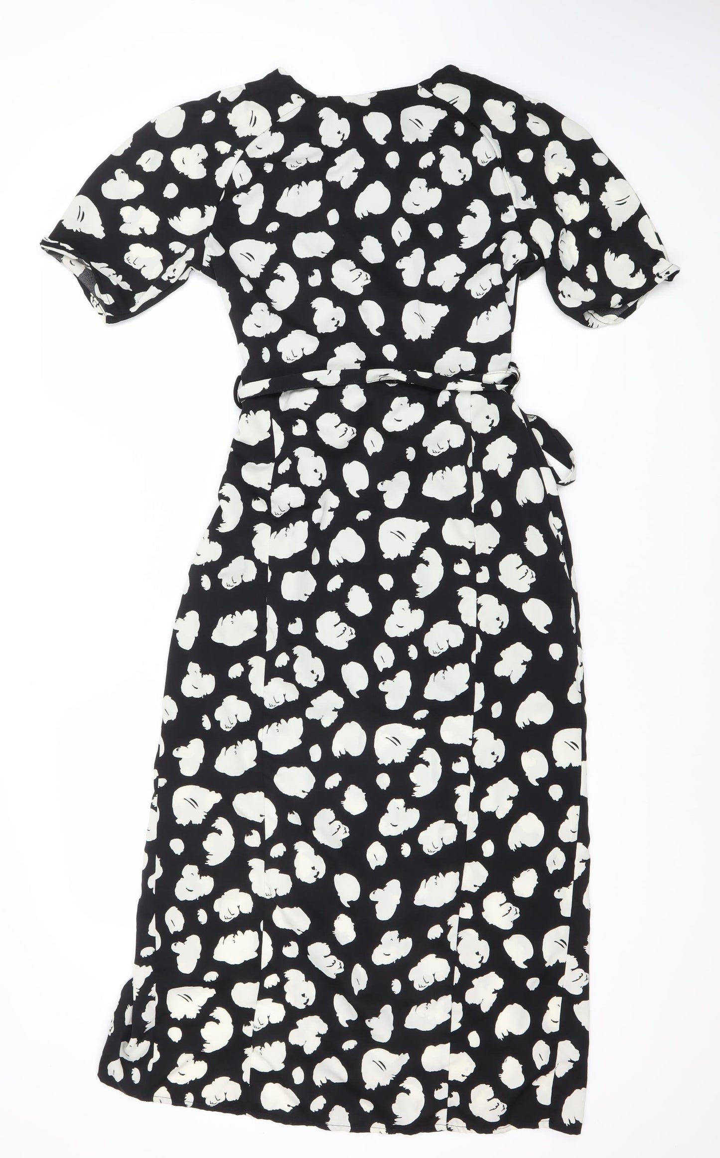 French Connection Women’s Black Animal Print Midi Wrap Dress Size 6