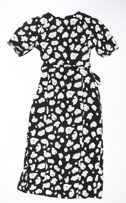 French Connection Women’s Black Animal Print Midi Wrap Dress Size 6