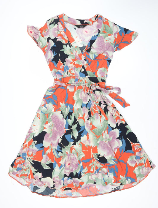 Dorothy Perkins Women’s Multicoloured Floral Midi Wrap Dress Size 12