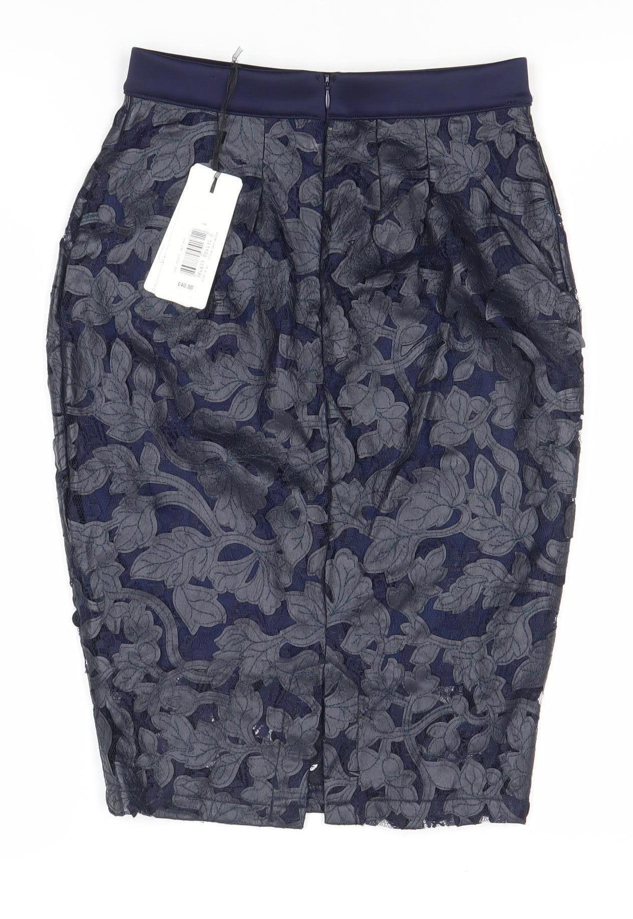 Lipsy London Women’s Blue Floral Lace Pencil Skirt Size 8
