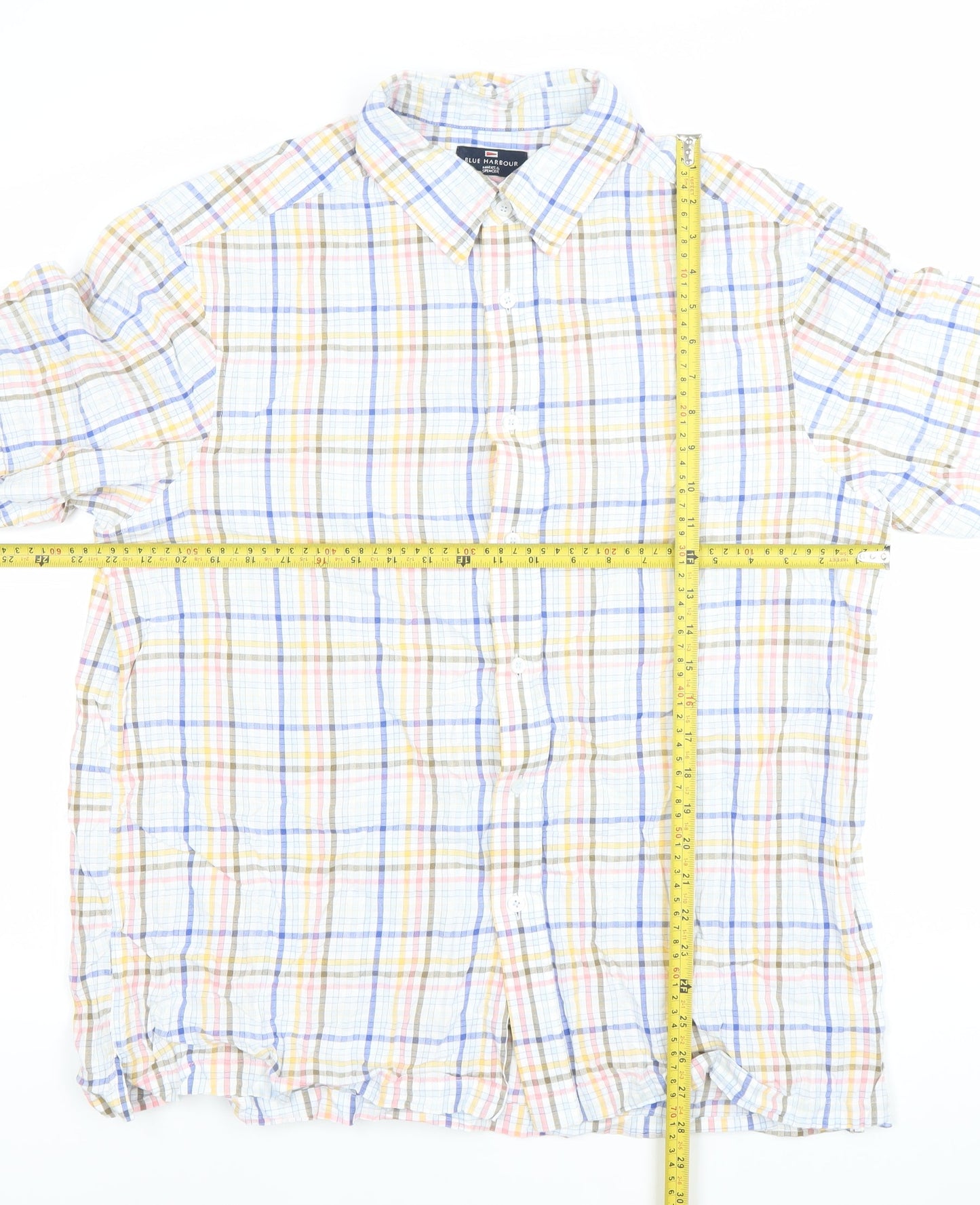 Marks & Spencer Men’s Multicoloured XL 44-46" Check Cotton Short Sleeve Shirt