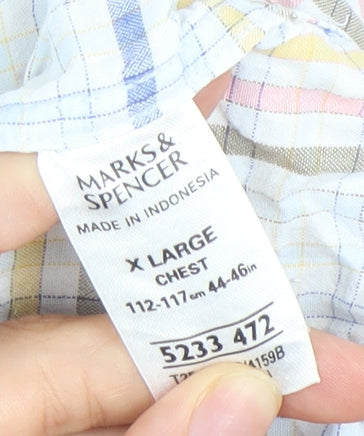 Marks & Spencer Men’s Multicoloured XL 44-46" Check Cotton Short Sleeve Shirt
