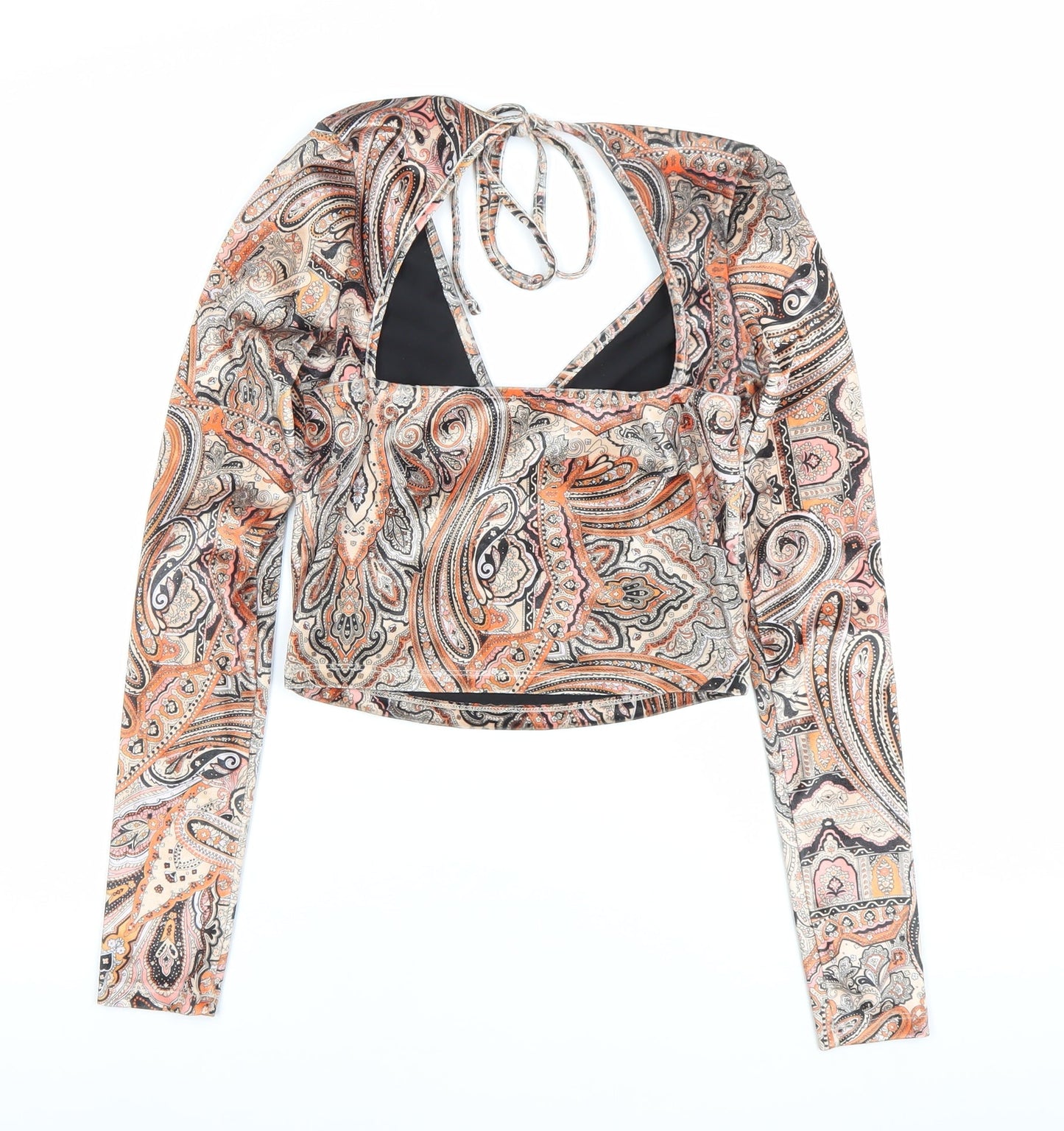 Bershka Women’s Multicoloured Paisley Cropped V-Neck Blouse Size 6