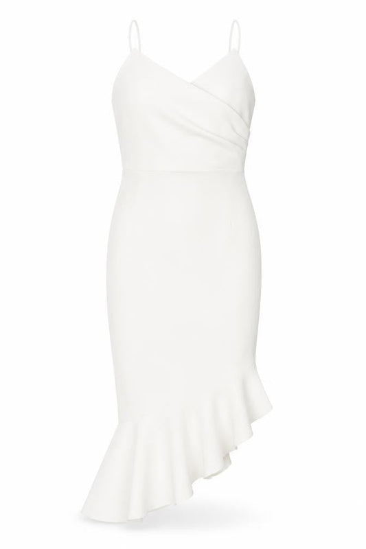 ASOS Women White Size 10 Bodycon Midi Dress Ruffle Hem V-Neck