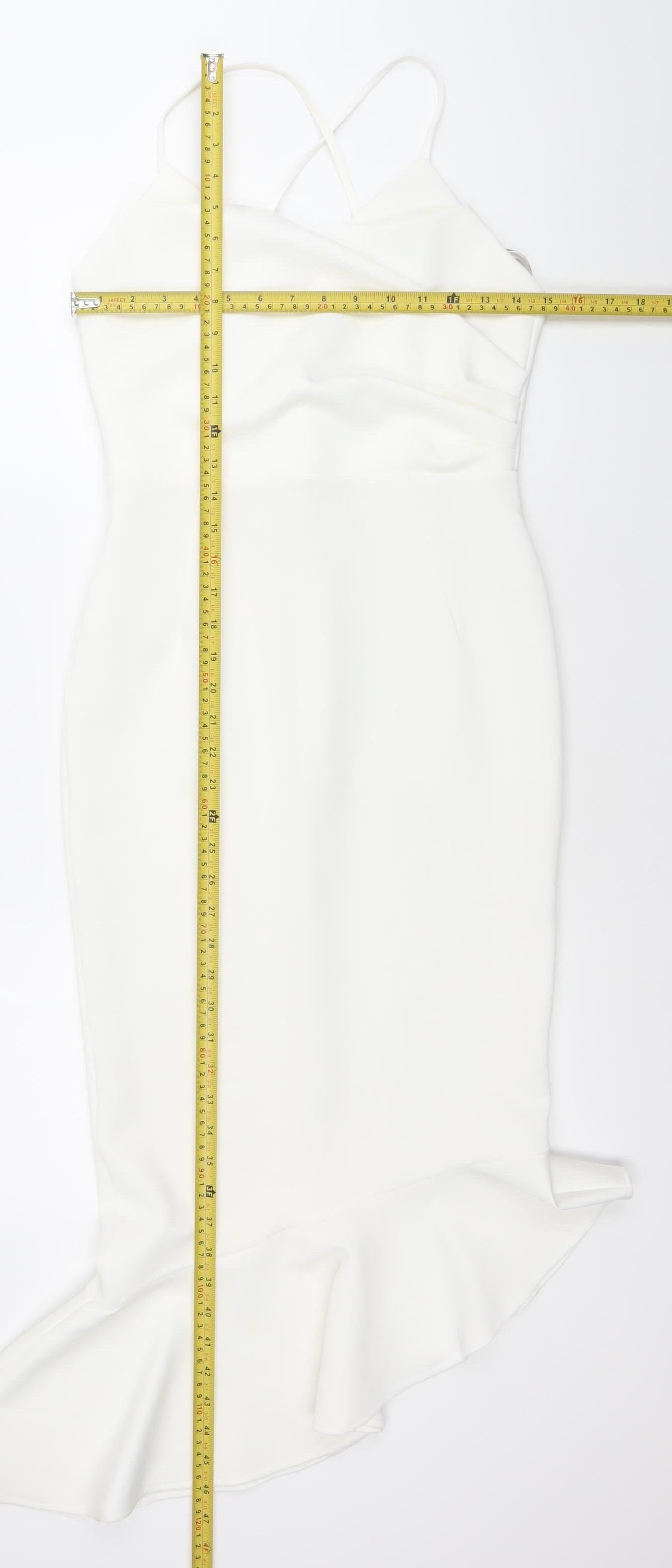 ASOS Women White Size 10 Bodycon Midi Dress Ruffle Hem V-Neck