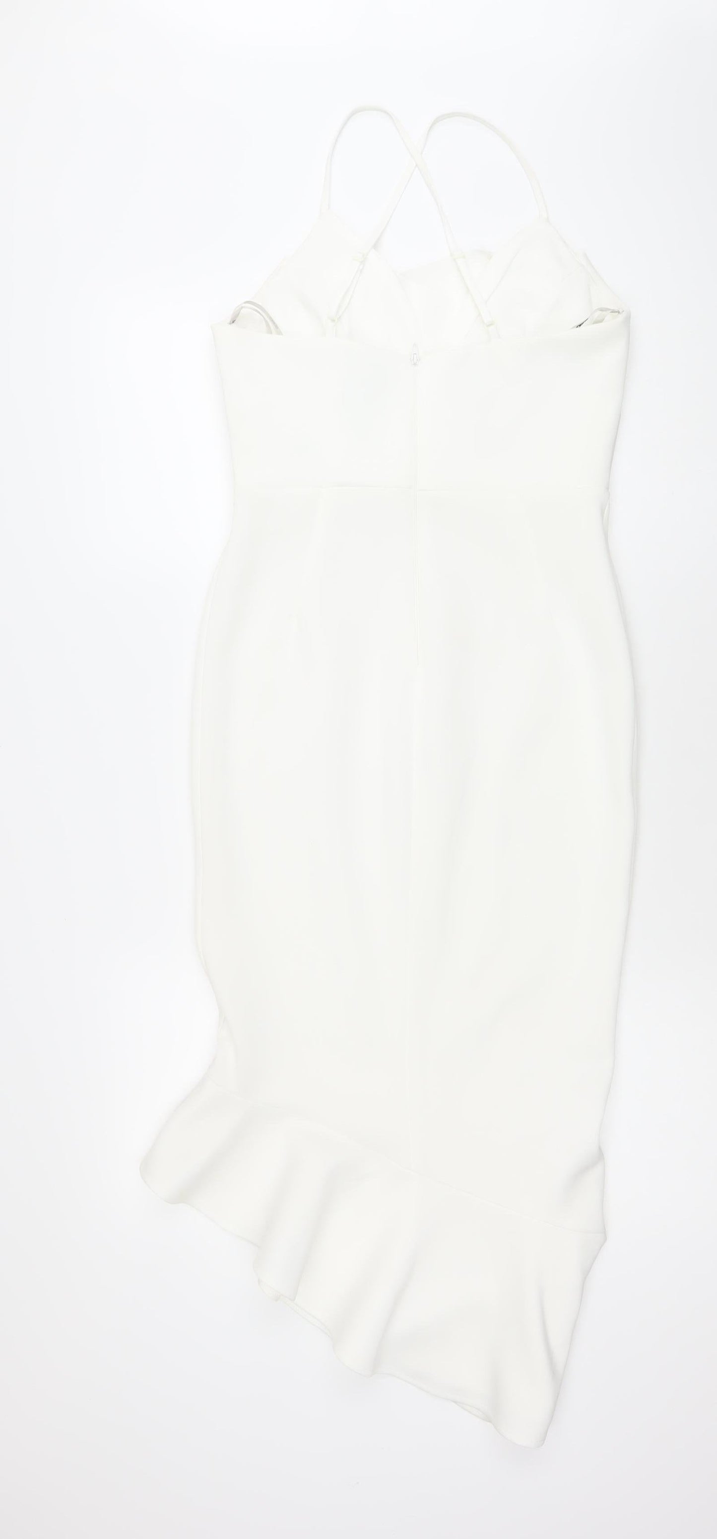 ASOS Women White Size 10 Bodycon Midi Dress Ruffle Hem V-Neck