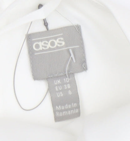 ASOS Women White Size 10 Bodycon Midi Dress Ruffle Hem V-Neck