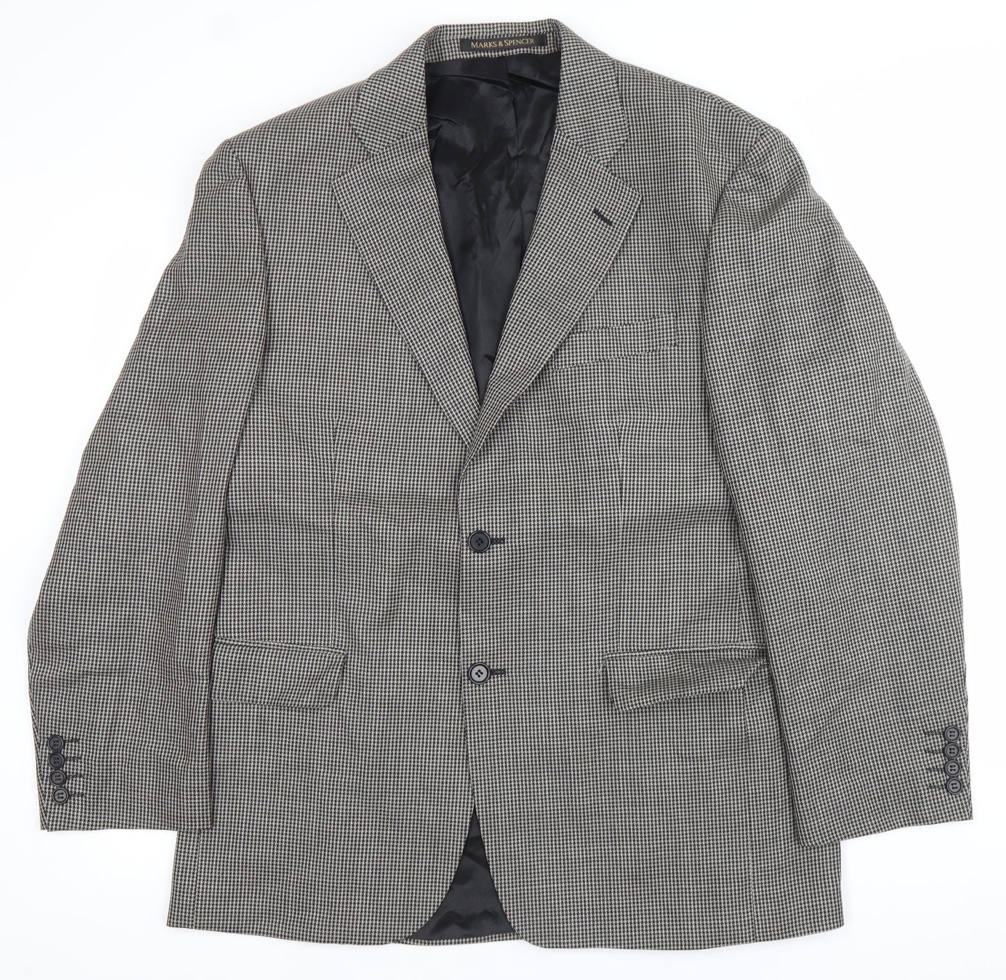 Marks and Spencer Men Black & White Checked Wool Blazer Jacket 40R