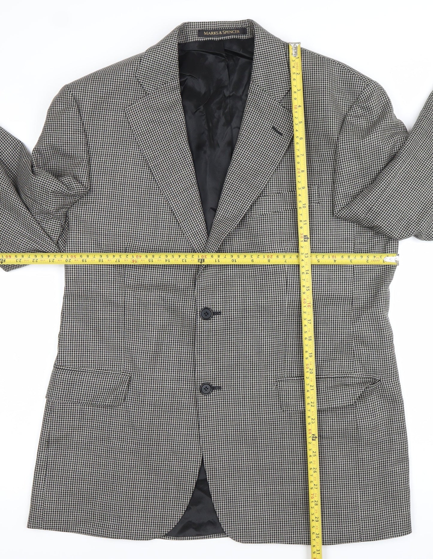 Marks and Spencer Men Black & White Checked Wool Blazer Jacket 40R