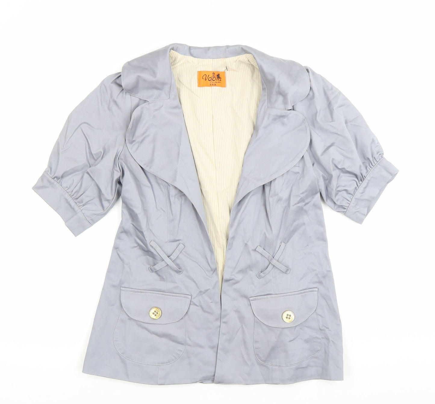 Voom Women Grey Short Sleeve Blazer Jacket Size M Cotton Blend