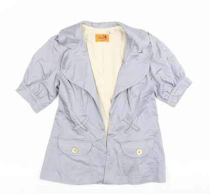 Voom Women Grey Short Sleeve Blazer Jacket Size M Cotton Blend
