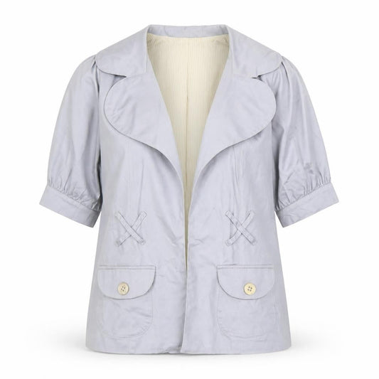 Voom Women Grey Short Sleeve Blazer Jacket Size M Cotton Blend