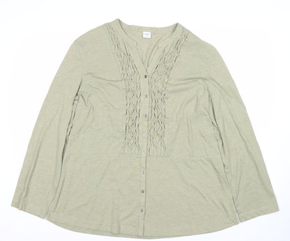 Cotton Traders Womens Green Size 18 Tunic Button-Up Long Sleeve Top