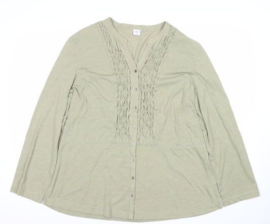 Cotton Traders Womens Green Size 18 Tunic Button-Up Long Sleeve Top