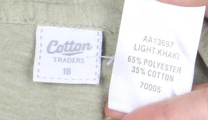 Cotton Traders Womens Green Size 18 Tunic Button-Up Long Sleeve Top