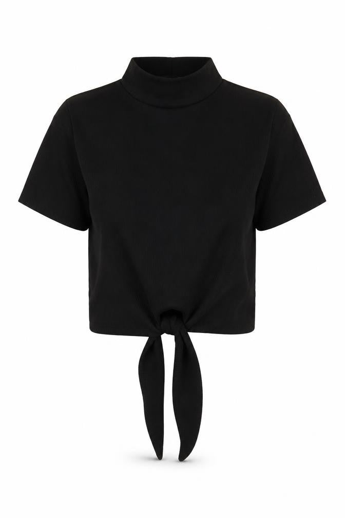 Womens UK Size 8 PRETTYLITTLETHING Black Cropped T-Shirt