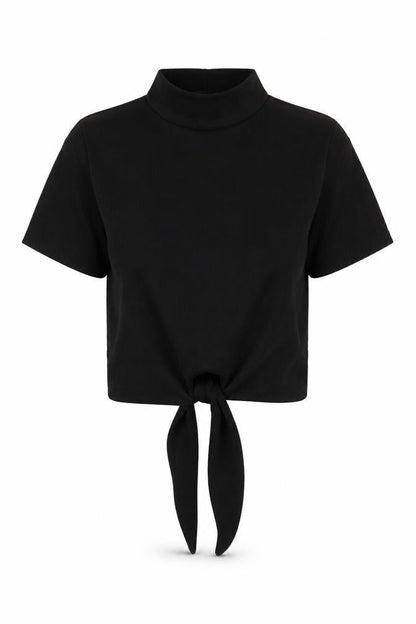 Womens UK Size 8 PRETTYLITTLETHING Black Cropped T-Shirt
