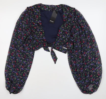 Nasty Gal Womens Floral Chiffon Cropped Blouse Top UK 12 Multicoloured