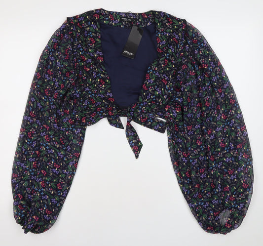 Nasty Gal Womens Floral Chiffon Cropped Blouse Top UK 12 Multicoloured