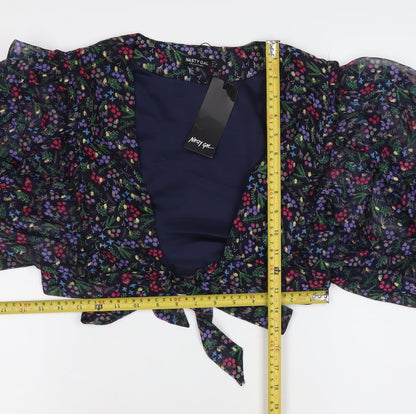 Nasty Gal Womens Floral Chiffon Cropped Blouse Top UK 12 Multicoloured